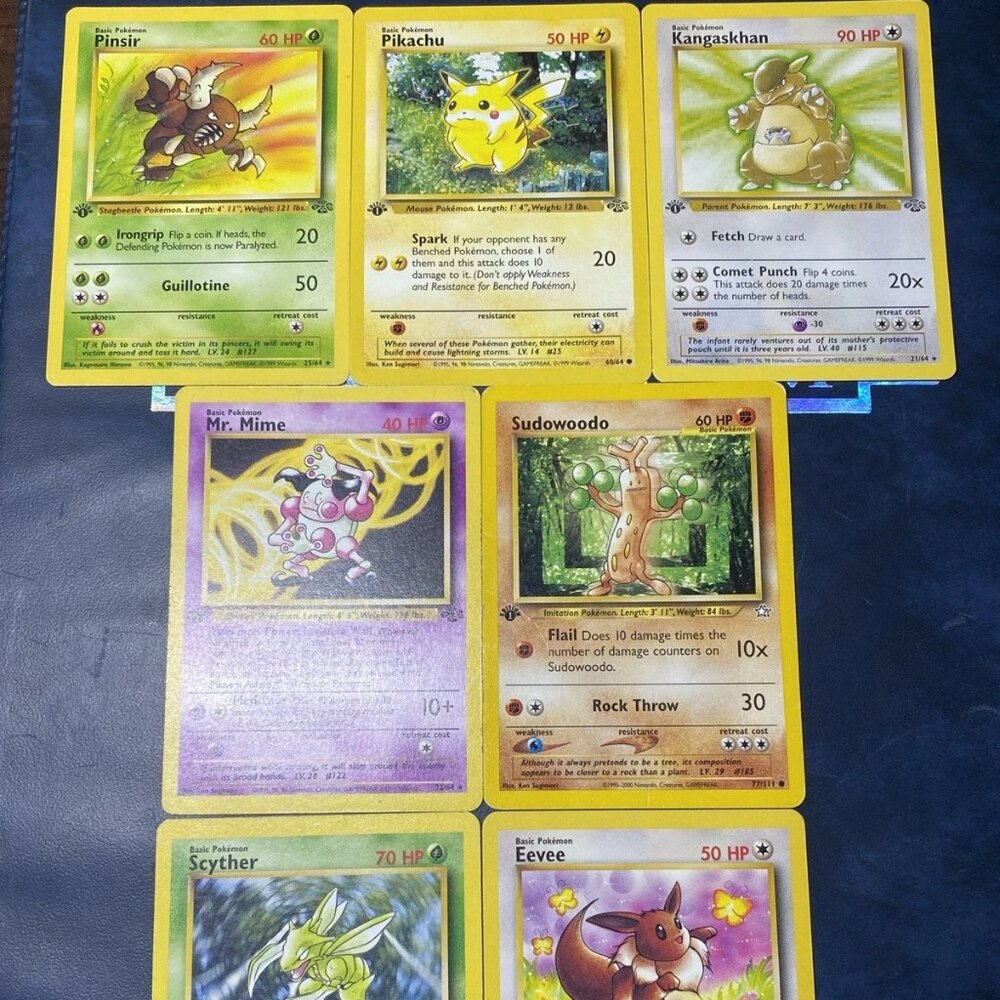 Pokémon 1st Edition Jungle Lot – Pikachu Eevee Scyther (WotC)
